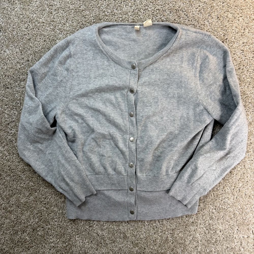 Moth Cardigan Sweater Womens M Gray Knit Button Front Long Sleeve Round Neck